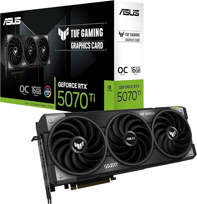 asus tuf gaming geforce rtx ™ 5070 ti 16gb gddr7 oc edition (pcie® 5.0, hdmi®/dp 2.1, 3.125 ranuras, componentes de grado militar, revestimiento protector de pcb, tuf rtx5070ti o16g gaming